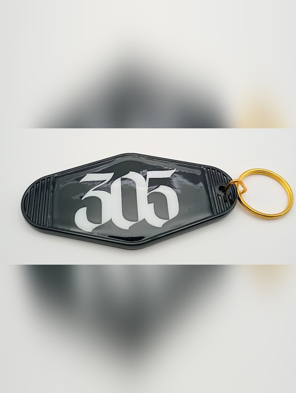 Black '305' Rubber Key & Card Holder with Gold Ring